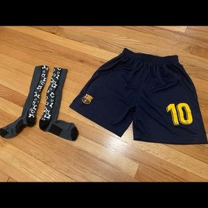 Youth FC Barcelona soccer shorts and soccer socks